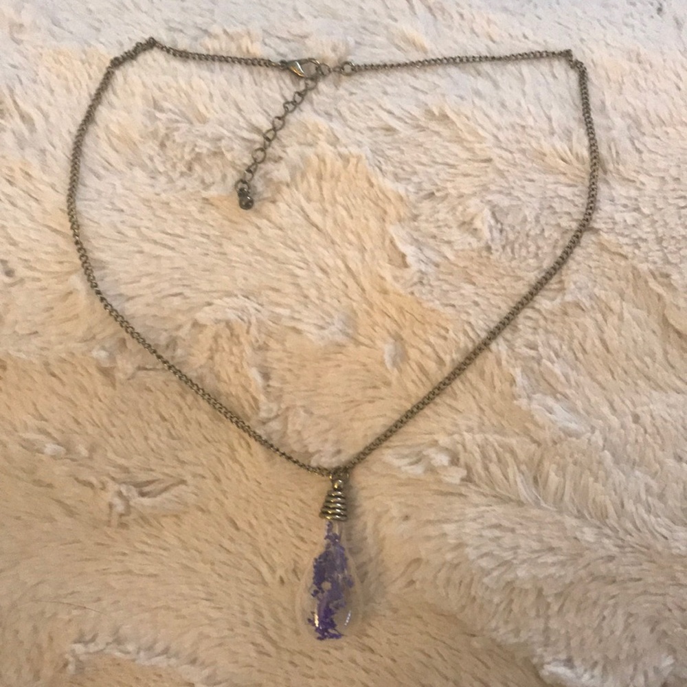 Gold chain purple flower lightbulb necklace